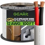 GearIT 12/2 Speaker Wire (100 Feet) 12AWG Gauge - in Wall Audio Speaker Wire Cable / CL2 Rated / 2 Conductors - OFC Oxygen-Free Copper, White 100ft