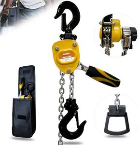KITUYOTO Mini Chain Hoist 1/4 Ton(550lbs)-Manual Lever Chain Hoist 5Ft Lift with Safety Hooks Workshop|Portable Miniature Come Along Winch Heavy Duty Puller|G80 Chain Fall Hoist for Garages Warehouse