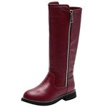 rismart Girls' Knee High Zip Riding Boots Faux Fur Lined Block Low Heel Winter Shoes SN03922(Wine Red,13.5 UK Child)