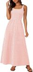 PRETTYGARDEN Women's Summer Spaghetti Strap Maxi Dresses Plaid Square Neck A Line Smocked Casual Vacation Long Sundress (Pink,XX-Large)