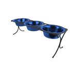 Platinum Pets 4 Cup Bistro Triple Raised Feeder with Stainless Steel Wide Rimmed Bowls, Sapphire Blue