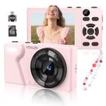 Digital Camera 4K 64MP Compact Camera with Dual Lens,2000mAh Battery,2.8" IPS Screen,18X Digital Zoom,32GB Micro SD Card and OTG Adapter Auto-Focus Small Camera for Kids,Teenagers,Beginners,Pink