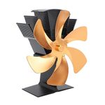 FTVOGUE Heat Powered Stove Fan Thermal Fireplace Fan 4- Silent Motors for Wood Burning Stoves with Magnetic Thermometer (Gold)
