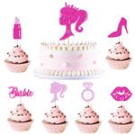 SJENG 25-Piece Pack Princess Cupcake Decorations Glitter, Princess Cake Topper, Princess High Heels Lipstick Cupcake Inserts Girl Princess Themed Birthday Bridal Shower Cake Decorating Supplies