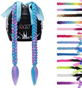 SEGO 2 Pcs Helmet Pigtail Braids with Detachable Suction Cup with Bowknot Ponytails Hair for Women/Men 20 Inch 2 PCS/Pack (Helmet not Included)-Mixed Sky Blue/Light Purple