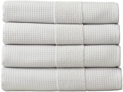 Aire & Raine 100% Cotton Waffle Bath Towel Set - 4 Pack | Lightweight Waffle Towels for Bathroom Reversible to Soft Classic Terry | 4 Pack Waffle Weave Bath Towels | 4 Pack - Light Grey