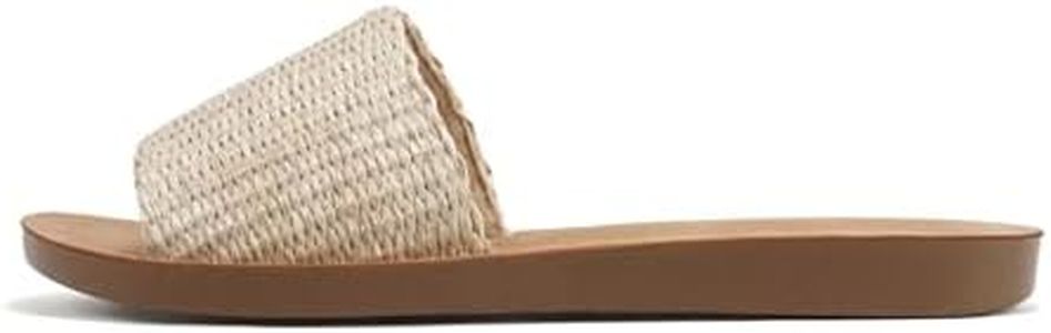 Soda Shoes Efron-S Women Flip Flops Basic Plain Slippers Slip On Sandals Slides Casual Peep Toe Beach, Raffia Nude, 6.5