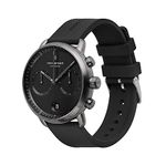 Nordgreen Pioneer Men's Gun Metal Chronograph Watch with Black Dial and Interchangeable Straps, Black Rubber Strap, 42mm, Chronograph,Quartz Movement