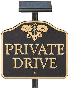 Whitehall Private Drive Sign with Solar Light, Black/Gold