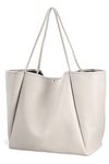 HOXIS Oversize Vegan Leather Tote Women Weekender Bag Shopper Handbag Travel Purse, Ivory, Medium