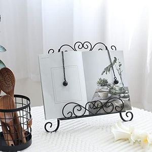 SwallowLiving Antique Metal Kitchen Cookbook Stand Swirl Design Adjustable Free-Standing Recipe Tablet Catalog Book Holder iPad Holder Portable Cookery Book Easel with Weighted Chains