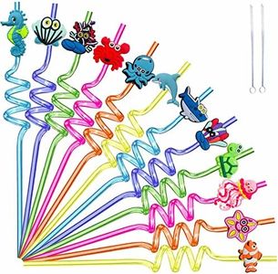 ZHIEND 12 Sea Animal Straws,Mermaid Birthday Decorations,Under Sea Party Favors,Kids Ocean Birthday Party Supplies,Underwater Party Decorating Present,with 2-Piece Cleaning Brush Set(Sea)