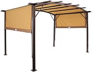 Sunnydaze 9 x 12 Foot Steel Arched Pergola with Retractable Polyester Canopy - Great for Backyard or Deck - Tan