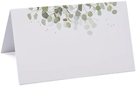 Gift Boutique 100 Pack Eucalyptus Greenery Place Cards Green Leaves Seating Name Card Wedding Table Setting Folded Tent Cards for Baby Shower Reception Tables Placement Party Decorations 2" x 3.5"