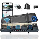 Aprilboy 4K Mirror Dash Cam, 12" Smart Rear View Mirror Camera for Cars with WiFi, ADAS, BSD, GPS, G-Sensor, Full HD Touch Screen, APP Control, Night Vision, Parking Monitoring, Free 64GB Card