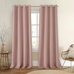 HOMEIDEAS 100% Blackout Curtains 2 Panels Faux Linen Curtains Blush Pink Room Darkening Curtains 52 X 108 Inches Thermal Insulated Grommet Window Curtains/Drapes with Liner for Living Room/Bedroom