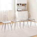 Giantex Clear Dining Chairs Set of 4, Kitchen Chairs w/Transparent Seat & Curved Back, Heavy-Duty Electroplated Metal Legs, Modern Dining Room Chairs, Accent Armless Side Chairs for Home Living Room