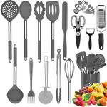 OLIYA Kitchen Utensils Set, 24 Piece Silicone Cooking Utensils Set, Stainless Steel Cooking Tools, Heat Resistant Cookware, Non-Stick Cooking Tools with Stand (Grey)