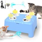 IOKHEIRA Interactive Cat Toys, 2-in-1 Automatic Cat Toy, 4 Holes Mice Whack A Mole Cat Mouse Toy with Moving Feather, USB Rechargeable Electronic Kitten Toys