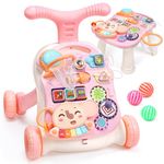 CUTE STONE 2 in 1 Baby Walker, Sit to Stand Learning Walker, Kids Early Educational Activity Center, Multifunctional Removable Play Panel, Push Walking Music Toys for Toddler Infant Boys Girls(Pink)