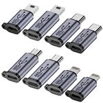 Jadebones USB C/Lightning to Micro USB Adapter, Type C/Micro USB Female to Lightning Male Converter, Micro USB/Lighting to USB C Extender, USB C/Micro USB to Mini USB Connector (8 Pack)