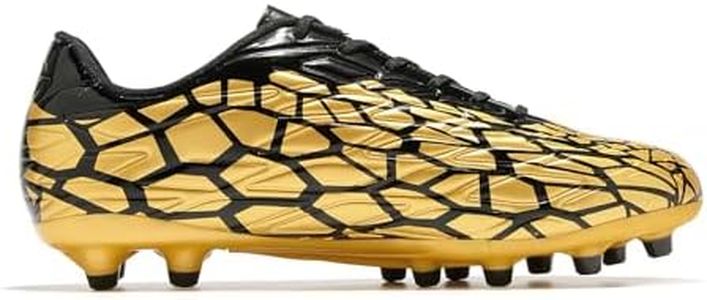 LEOCI Men's Soccer Cleats Women's Football Shoes Unisex Outdoor Rugby Boots Gold/Black