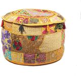 GANESHAM Hippie Vintage Cotton Floor Pillow Cushion Patchwork Bean Bag Chair Cover 13 H X 18 Diam.inch Yellow FB-IEGK-61VI