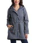 Jessica Simpson Women's Jacket – Water Resistant Softshell Raincoat, Ruffle Back - Long Hooded Rain Jacket for Women, S-XL, Charcoal Heather, S