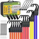 BLOSTM Premium Bungee Cords with Hooks - 28pcs UV Resistant Bungee Straps Set with Tarp Clips & Flag Bungees, Non-Scratch Bungee Cords with Balls & Tarpaulin Clips - Heavy Duty Set of 28