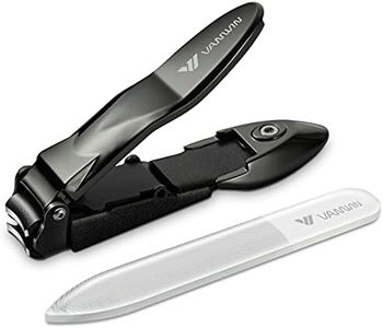 VANWIN Nail Clippers with Catcher, No Splash Fingernail Toenail Clippers with Sharp Curved Blade and Glass Nail File, Wide Jaw Opening Stainless Steel Nail Cutter Trimmer for Seniors Adult Men Women