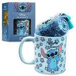 Disney Mug and Socks Gift Set for Women, Calf Socks and Ceramic Mug - Womens Gifts (Blue Stitch)