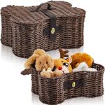 Barydat 2 Pieces Bone Shaped Basket for Dog Wicker Dog Toy Basket with Lid Pet Toy Bins Woven Handmade for Pets Toy Storage Containers, Large and Small, Brown