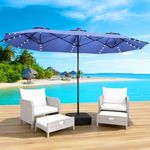 LEVELEVE 15FT Large Patio Patio Umbrella with Base & Solar LED Lights - Double-Sided,Blue