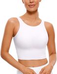 CRZ YOGA Womens Butterluxe High Neck Longline Sports Bra - U Back Padded Crop Workout Tank Top with Built in Bra White Medium