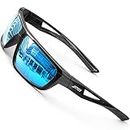 ATTCL Polarized Sunglasses for Men Fishing: UV400 Protection Lightweight TR90 Wrap Around Non Slip Sun Glasses for Driving (J2021-Black+Blue/Mirrored)