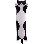 Snowolf Cat Soft Cushion Plush Long Throw Sleeping Pillow Cotton Kitten Cushion Cuddly Stuffed Cute Plush Doll Toy Stuffed Toy Plush Toy Gift (Black, 70 cm)