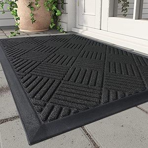 MontVoo-Door Mat- Front Door Mats Outdoor Indoor Entrance-Thick Non Slip Rubber Welcome Mat Indoor Outdoor Doormats for Home Inside Outside Entry Entryway Rug-Shoe Mat Scraper-Black-24 x35