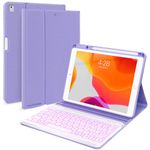 Keyboard Case for iPad 9th/8th/7th Generation 10.2 inch 2021/2020/2019, iPad Pro 10.5-inch Case with Keyboard,iPad Air 3 2019, 7 Color Backlit Removable Bluetooth Wireless Keyboard Folio Case(Purple)