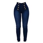 Womens Skinny Stretchy Colombian Jeans Petite to Plus Size Butt Lifting High Waist Double Breasted Sailor Work Jeans Tummy Control Bodycon Jean Leggings Slim Fit Totally Shaping Mom Jeans for Women UK