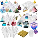 Funshowcase Pyramid Cone Cube Geometric Resin Silicone Moulds Pack of 4 Trays, 100ml-Rubber-Measuring-Cup, 50-Wood-Stir-Sticks