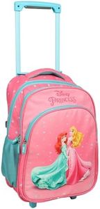 NOVEX Original Disney Princess Kids Trolley School Bags | Kid Spinner School/Picnic Case - 2 Wheel | Polyester Pink School Backpack, 18-Inch, 2 Main Compartments | Unique Bags For Cute Girls