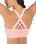 RUNNING GIRL Sports Bra for Women, Criss-Cross Back Padded Strappy Sports Bras Medium Support Yoga Bra with Removable Cups, A-pink, XS