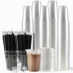 WUHUIXOZ [200 Sets - 12oz] Plastic Cups with Lids and Straws, Disposable Cups for Iced Coffee, Smoothie, Milkshake, Cold Drinks - Clear