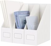 JiaWei White Magazine File Holders, 3 Packs Sturdy Cardboard File Rack, Office Organization Desktop Storage File Box Binder for Shelves and Desk, Folder Holder for Office or Classroom