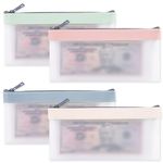 4pcs Clear Money Bags with Zipper, Transparent Cash Budget Envelopes Bank Deposit Pouch Money Organizer for Collectors Colorful Coin Purse Check Wallet Holder for Budgeting(4 Colors)