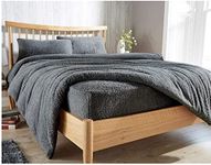 Teddy Bear Sherpa Fleece Fitted Bed Sheet 30cm / 12” Thermal Warm Winter Bedding Sheets Single Double King Super King Size (Dark Grey, King)