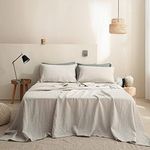 Simple&Opulence 100% Linen Sheet Set 4pcs Basic Style, Deep Pocket, Natural French Washed Flax Solid Color Soft Breathable Bed Sheets - Linen, California King