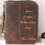 Personalized Bible Cover, Custom Vegan Leather Book Case with Handle, Zipper, Pen Holder, Front Pocket for Notes – Customizable Design – Fits Large & Medium Bibles – For Men&Women