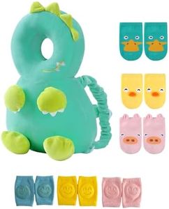 JunNeng Toddler Baby Head Protector Backpack for Toddler Walker with Knee Pads&Anti-Slip Socks, Dinosaur Green
