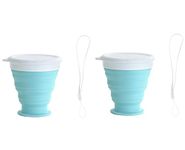 Ramkuwar Collapsible Cups with Lid Silicone Folding Camping Water Cup Set of 2 Expandable Drinking Cup 200ML Portable Foldable Water Cups for Camping Outdoor Hiking Travel Picnic Blue Colour